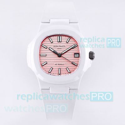 Swiss Clone Patek Philippe Nautilus 5711 White AET Ceramic Pink Dial Watch 